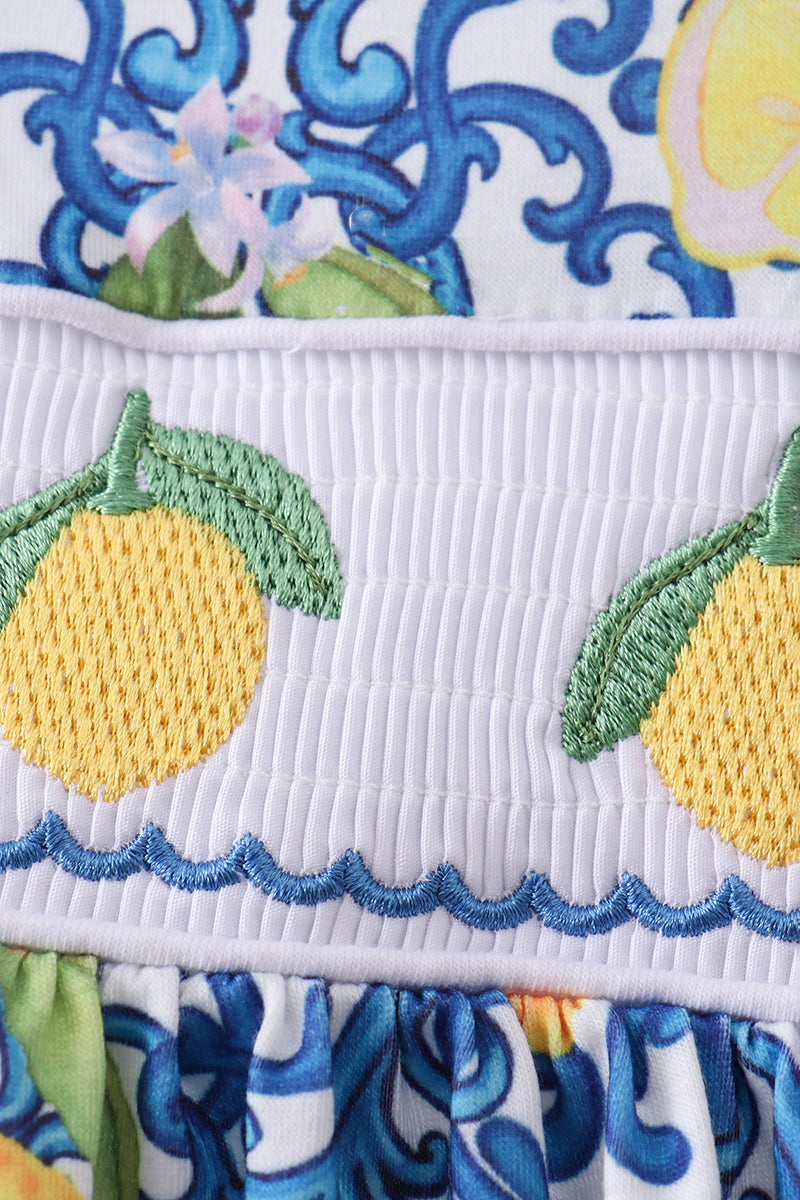 Lemon smocked ruffle dress