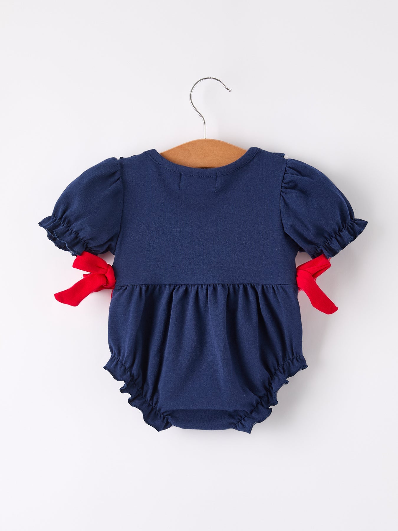 Back-To-School Navy Bow Apple Applique Girls Romper