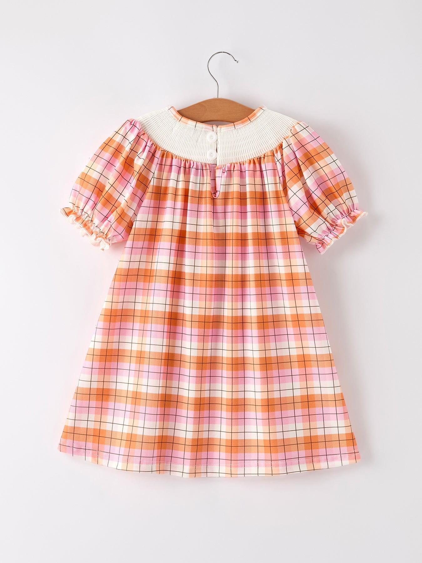 Halloween Pumpkin Bow Ghost Smock Embroidered Plaid Girls Dress