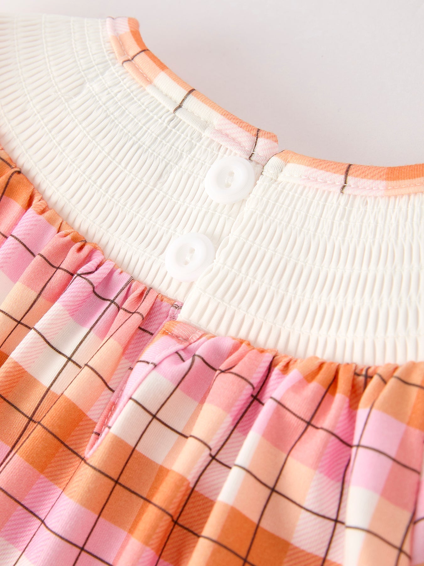 Halloween Pumpkin Bow Ghost Smock Embroidered Plaid Girls Dress