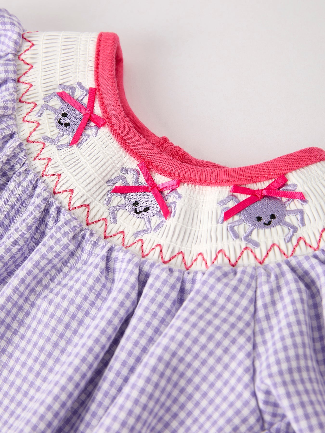 Halloween Spider Smock Embroidery Purple Girls Romper