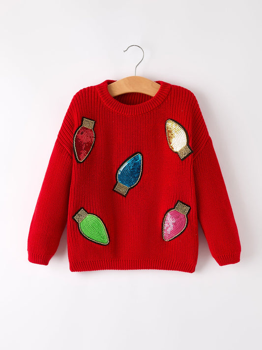 Winter Christmas Girls Sequins Pullover Sweater