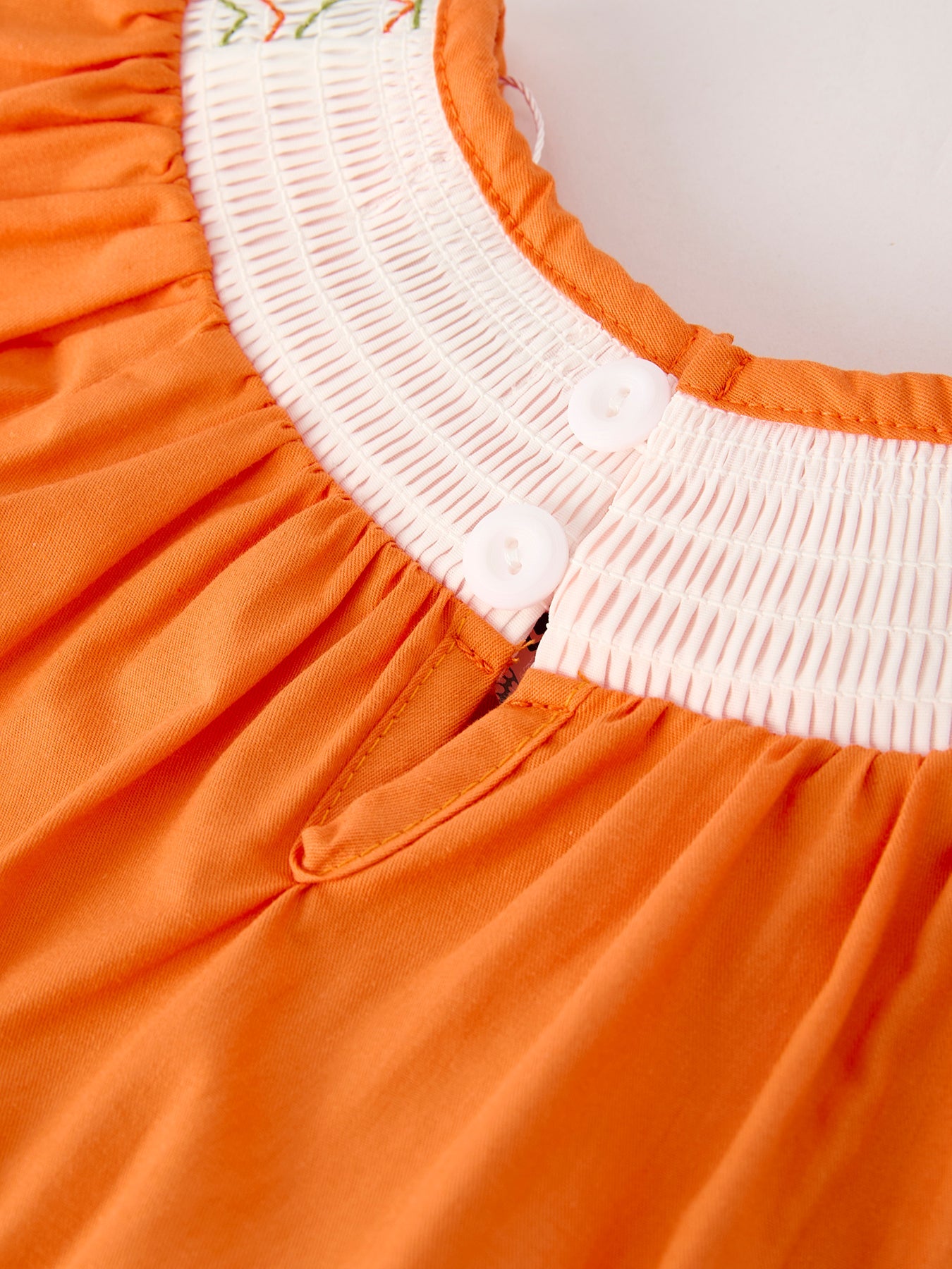 Fall Thanksgiving & Halloween Orange Pumpkin Smock Embroidery Lace Baby Girl Romper