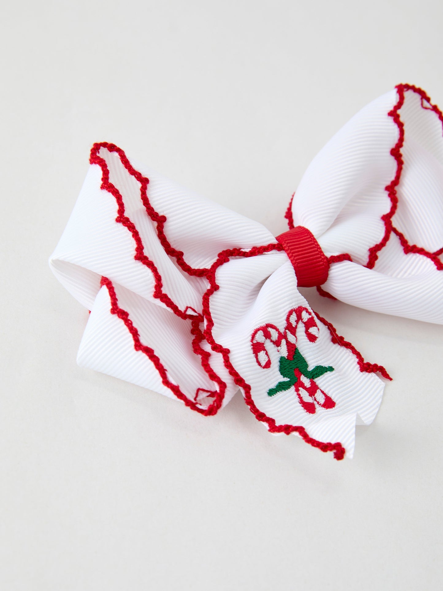 Christmas Candy Cane Embroidered Bow Hair Clip