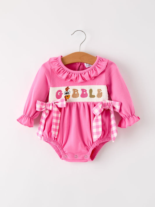 Fall Thanksgiving& Halloween "GOBBLE" Smock Embroidery Baby Girl Romper