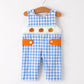 Fall Thanksgiving& Halloween Blue Pumpkin Smock Embroidery Baby Boy Romper