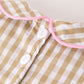 Fall Thanksgiving Lapel Plaid Chick Embroidery Smocking Bow Baby Girls Romper