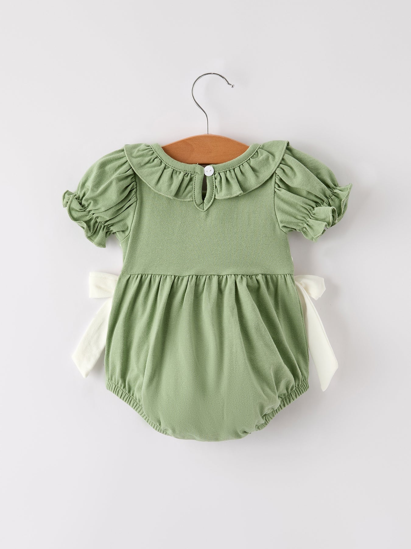 Fall Thanksgiving Turkey Smock Embroidered Green  Baby Girl Romper