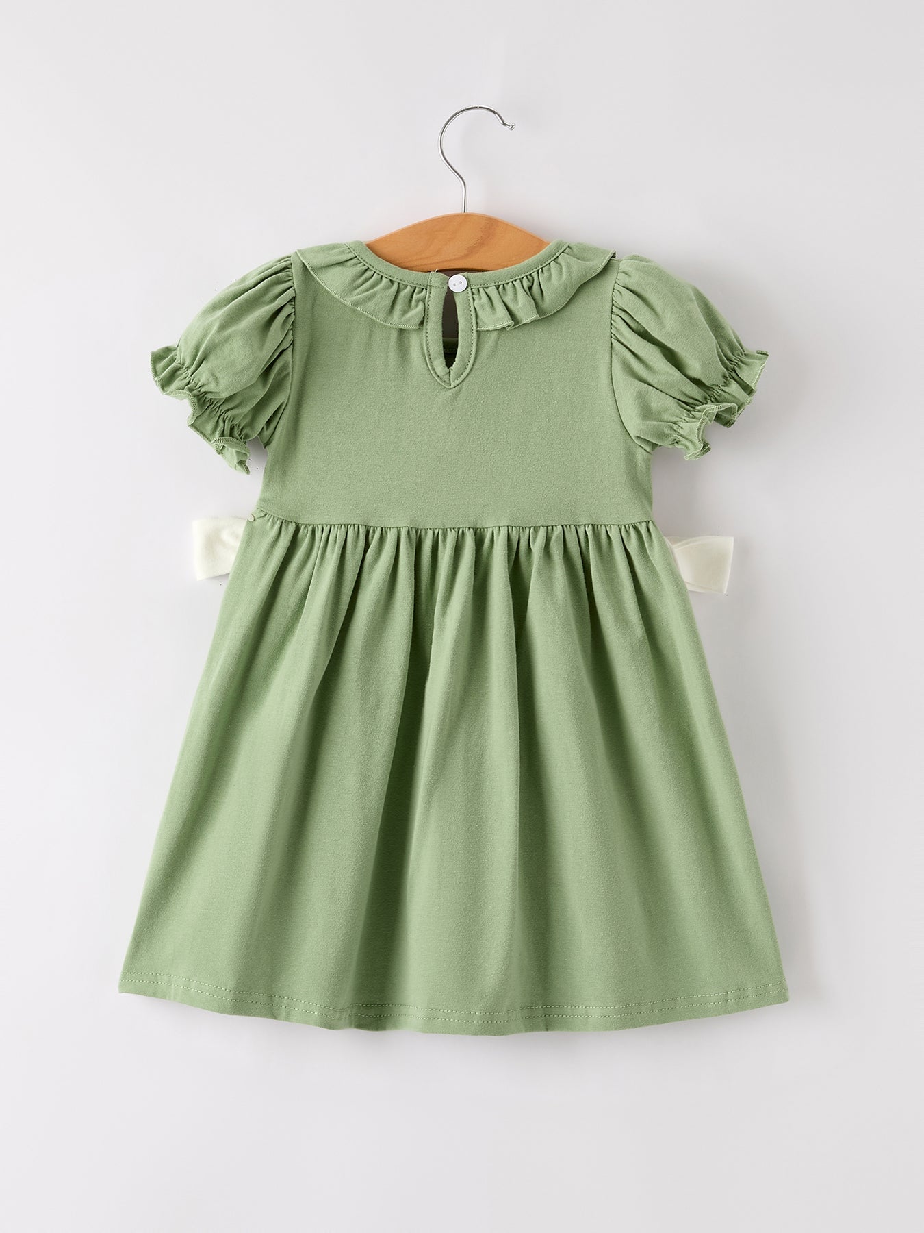Fall Thanksgiving Turkey Smock Embroidered Green  Baby Girl Dress