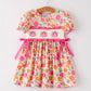 Autumn Thanksgiving Pumpkin Embroidery Smock Floral Girls Dress