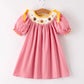 Fall Thanksgiving Turkey Leaf Embroidery Smocking Bow Girls Dress