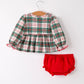 Christmas Plaid Smocking Embroidered Girls Bloomers Romper Set