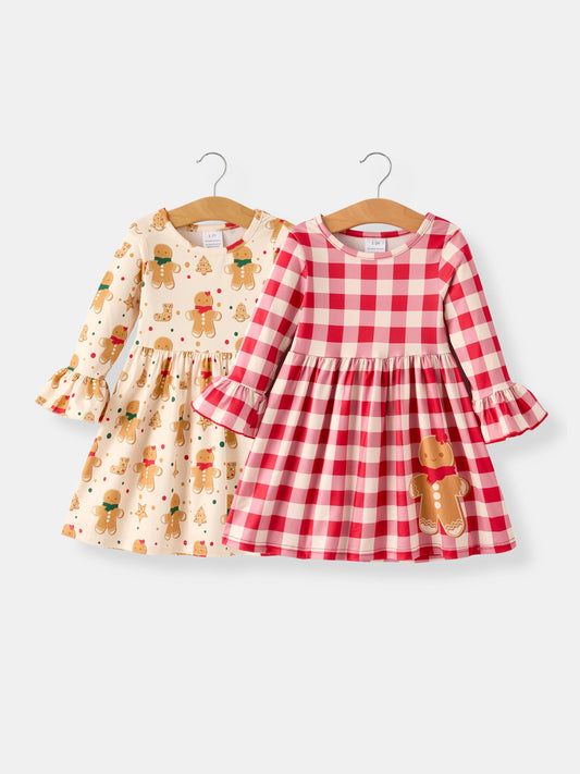 Winter Christmas Print Girls Dress Set (2 Pieces)