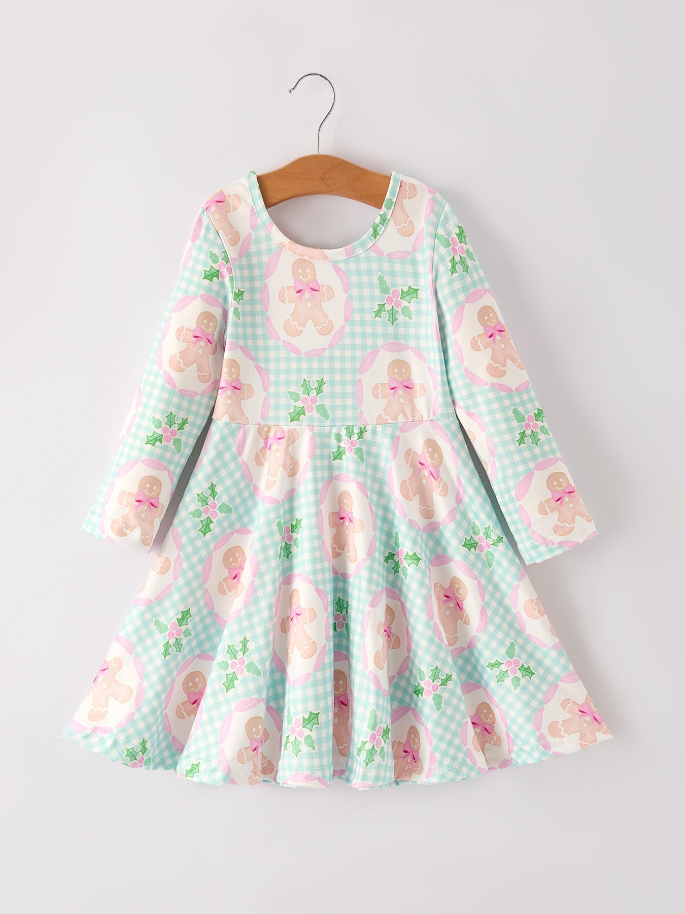 Christmas Gingerbread Man Print Plaid Girls Dress