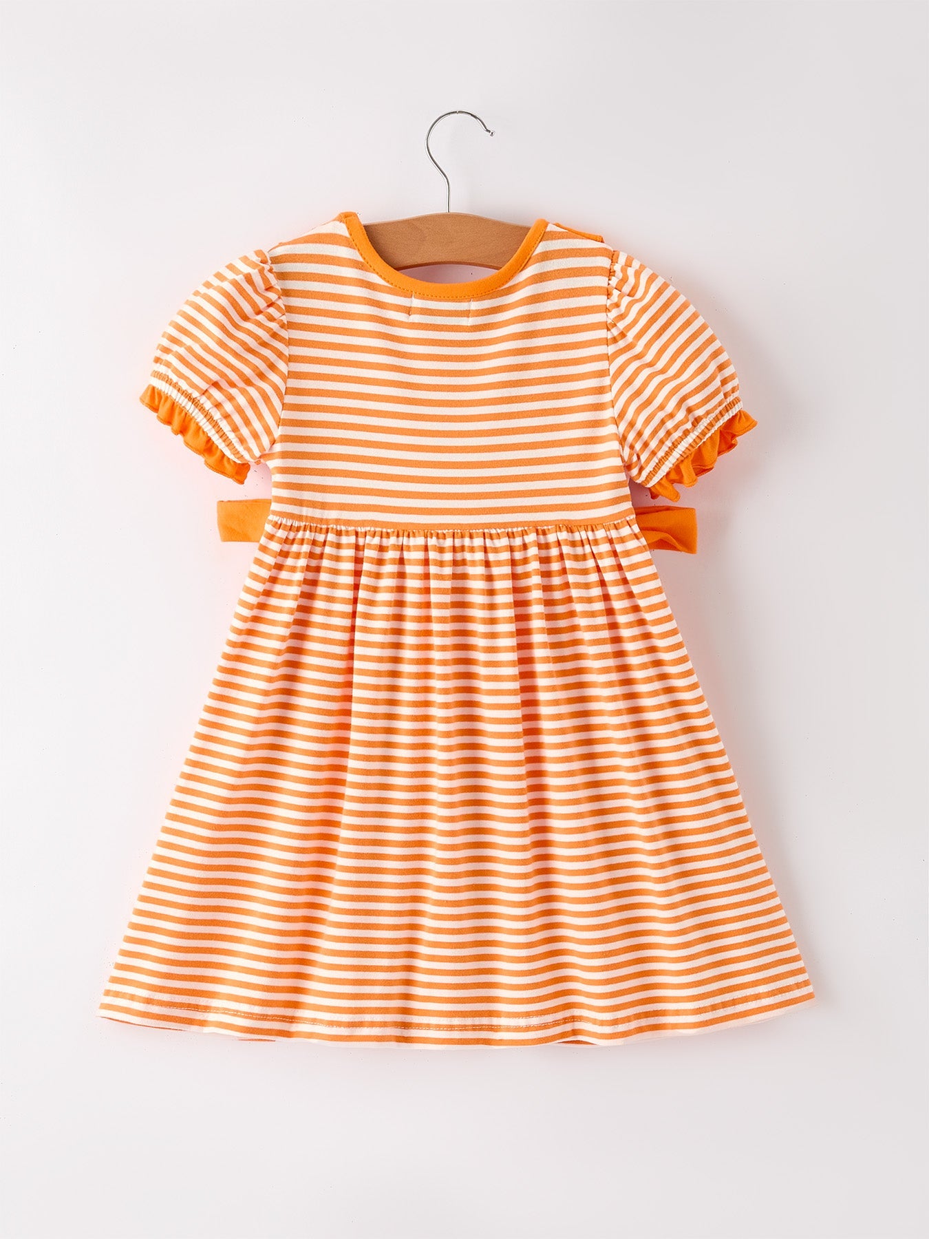 Halloween Striped Dress with Cat Smocking Embroidery –  Perfect for Fall