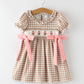 Christmas Vintage-Style Plaid Dress with Embroidered Gingerbread and Bows