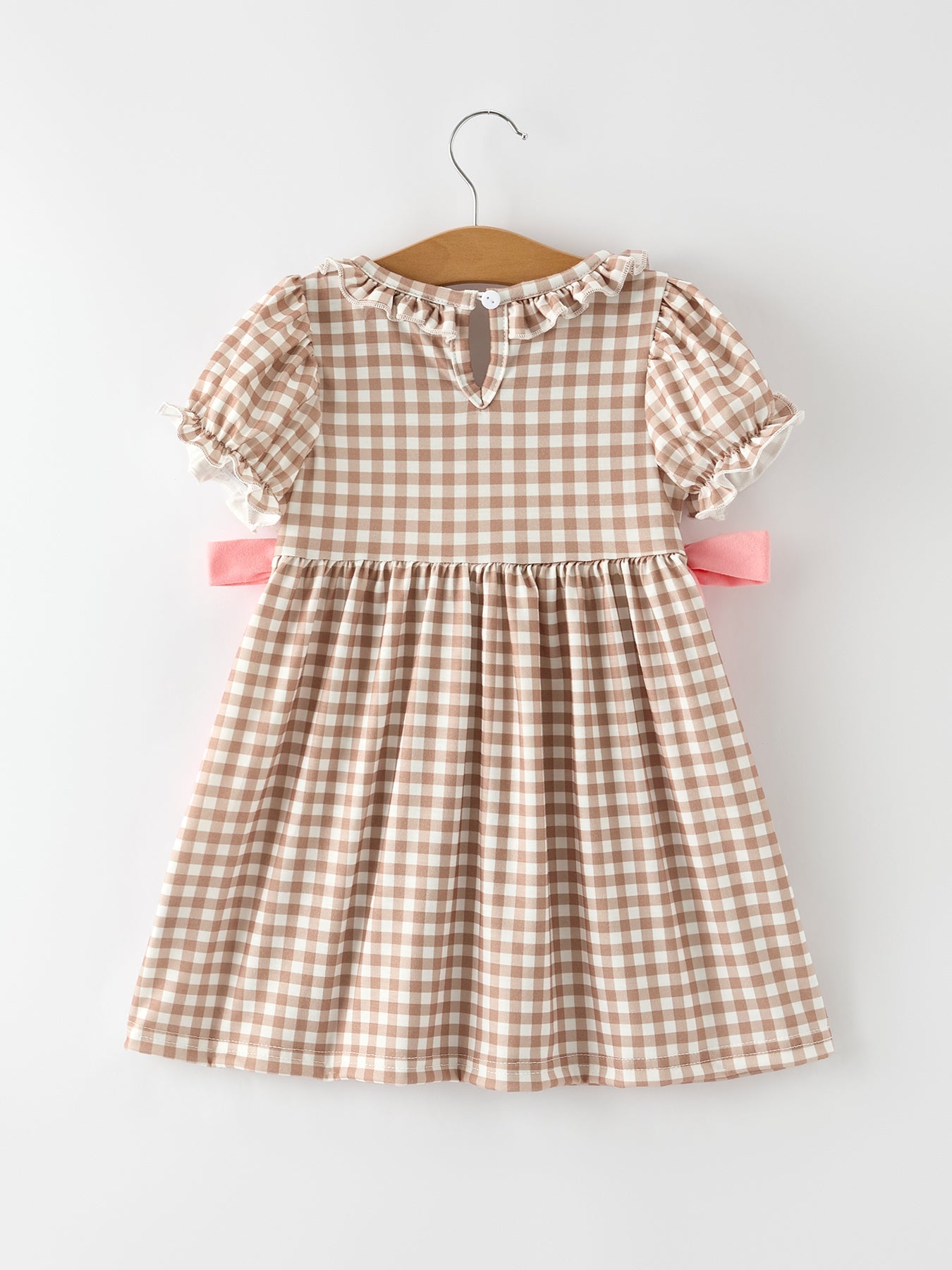 Christmas Vintage-Style Plaid Dress with Embroidered Gingerbread and Bows
