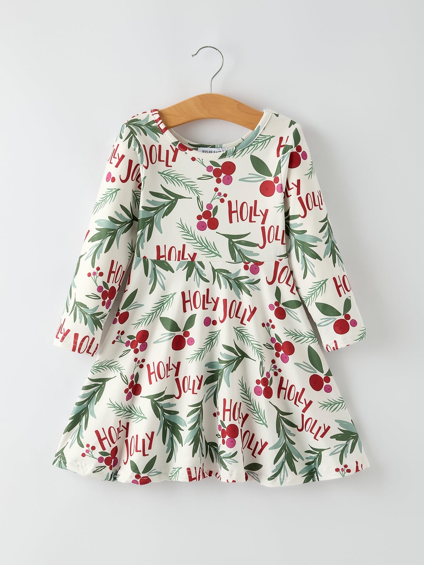 Christmas Joyful Holiday Magic: Holly and Red Berries Girls Dress