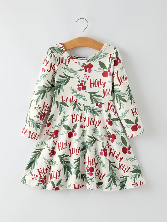 Christmas Joyful Holiday Magic: Holly and Red Berries Girls Dress
