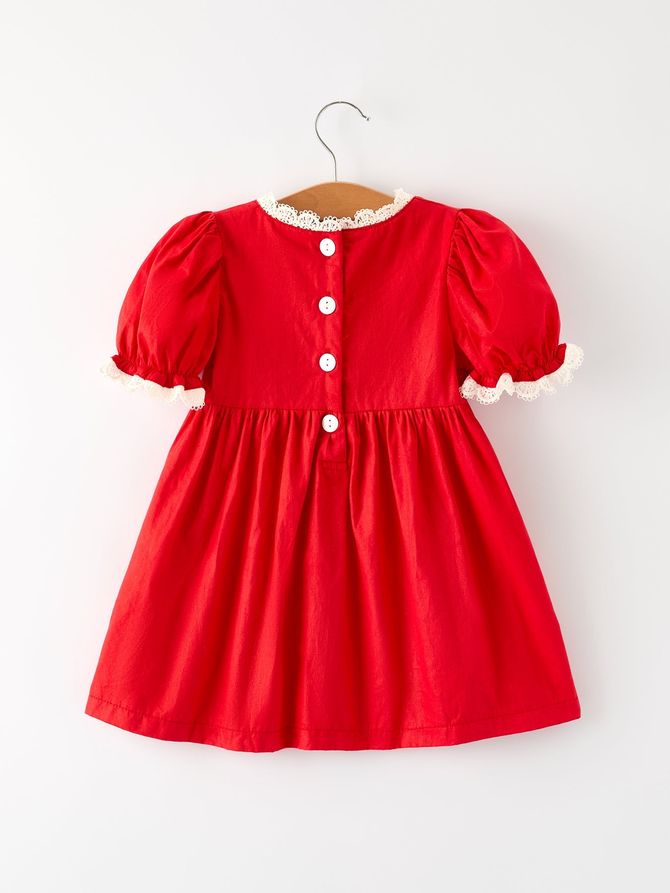 Red Christmas Girls Dress: Beautiful Embroidery with Lace Trim