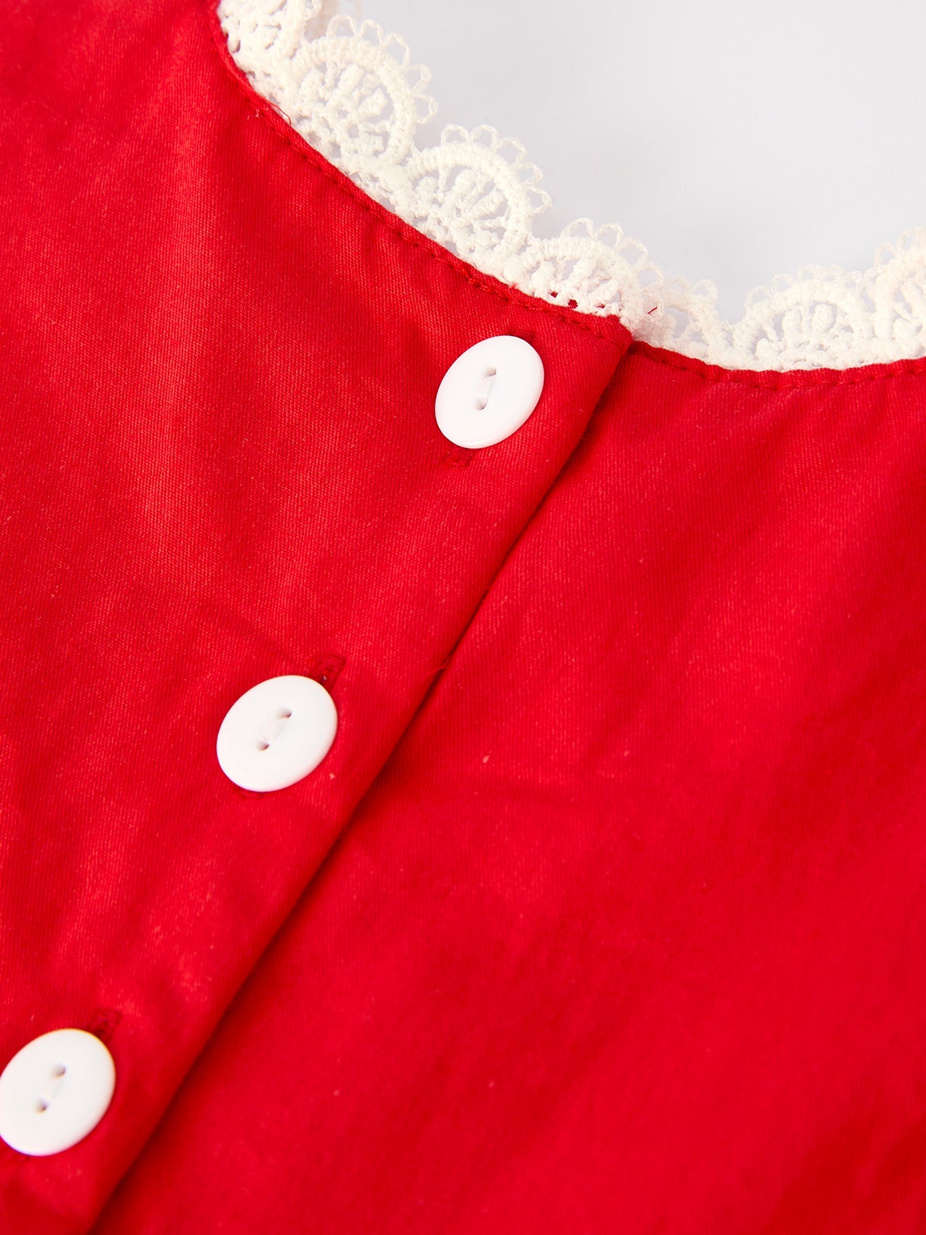 Red Christmas Girls Dress: Beautiful Embroidery with Lace Trim