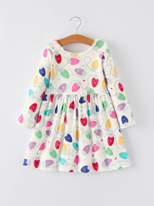 Christmas Colorful Light Bulb Girls Dress