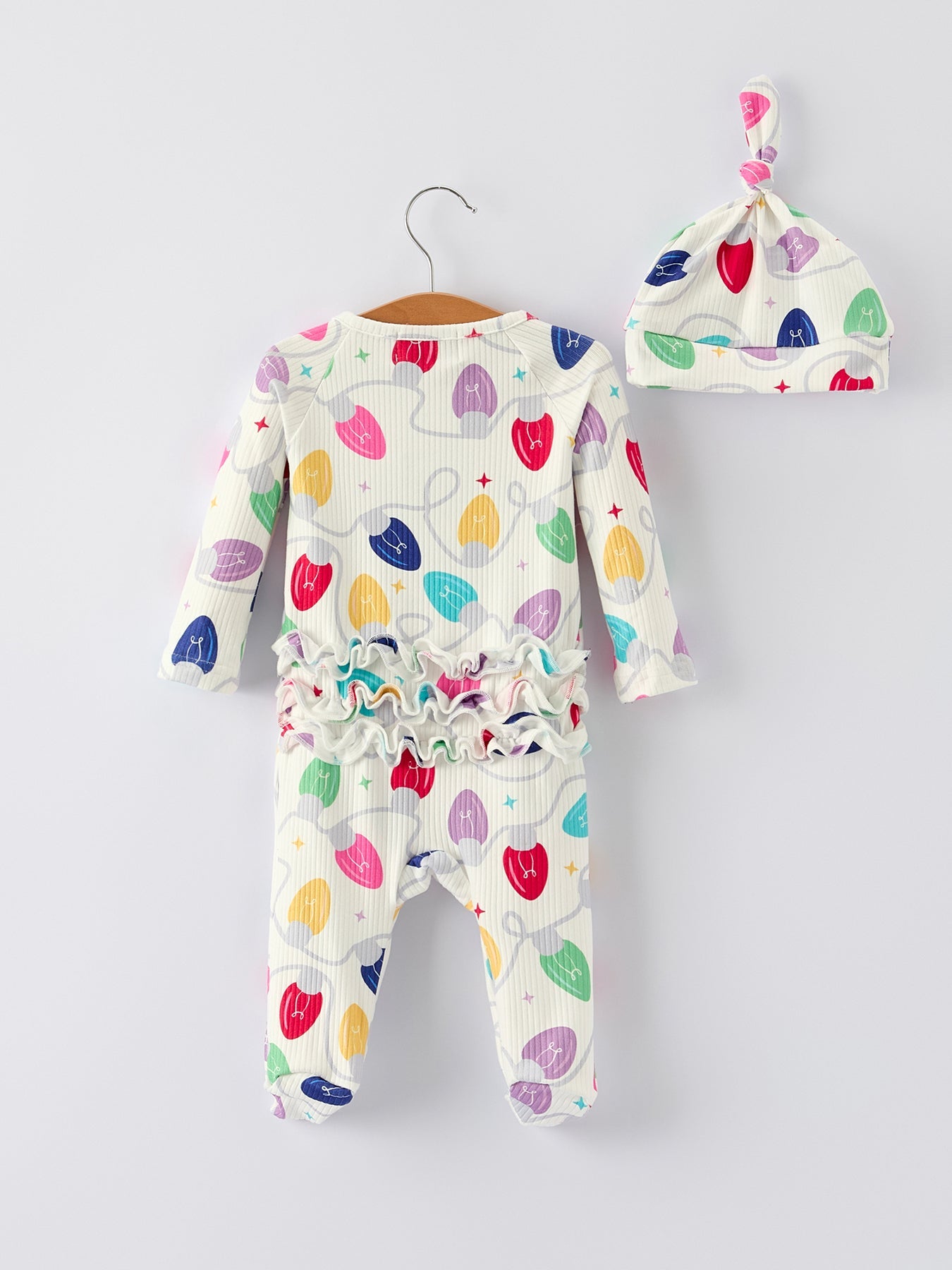 Christmas Colorful Light Bulb Baby Girls Romper with Hat