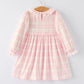 Fall Pink Plaid Ruffle Ballet Shoe Embroidery Long Sleeve Dress