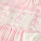 Fall Pink Plaid Ruffle Ballet Shoe Embroidery Long Sleeve Dress
