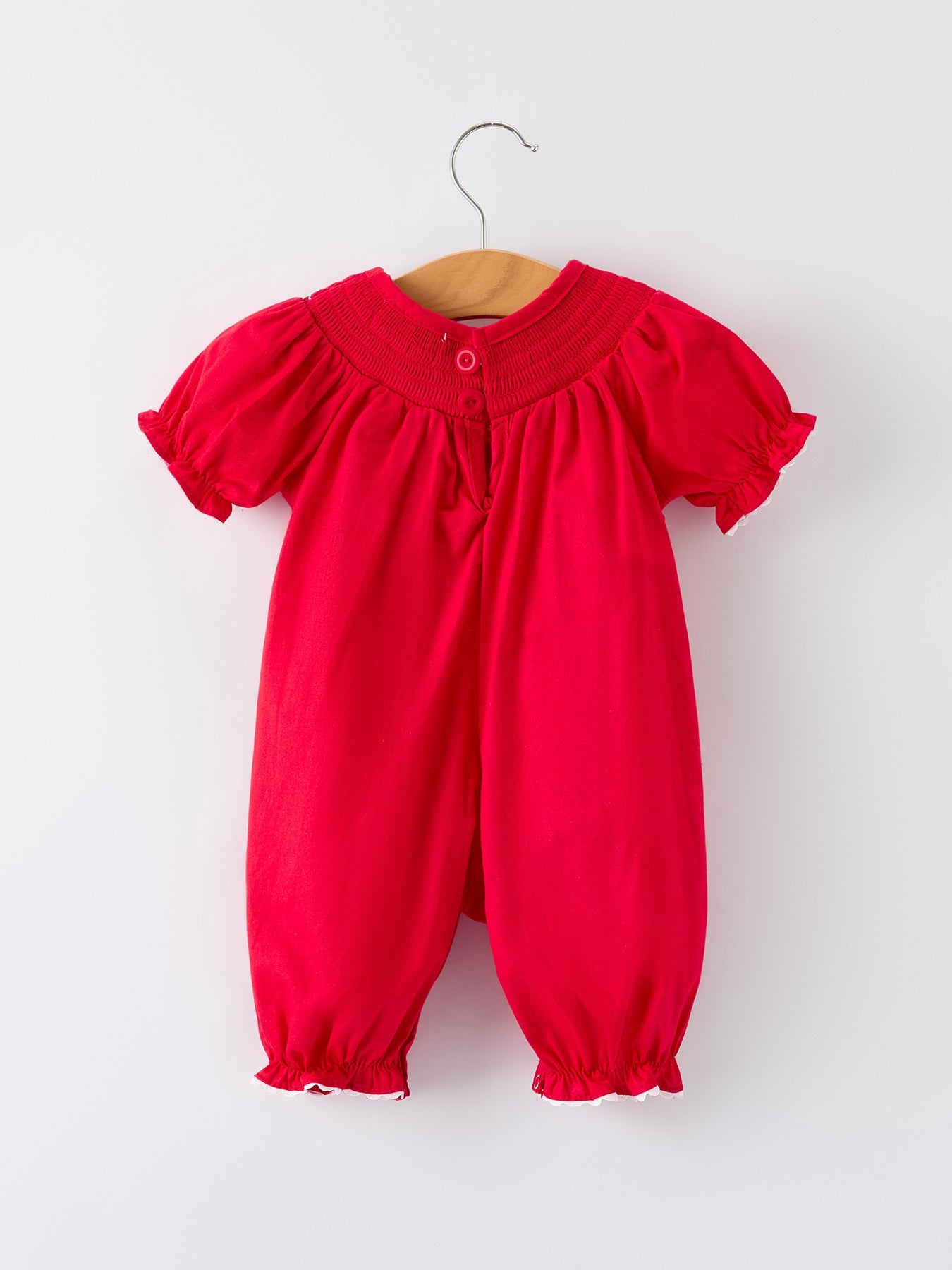 Red Christmas Baby Girls Romper: Nativity Embroidery