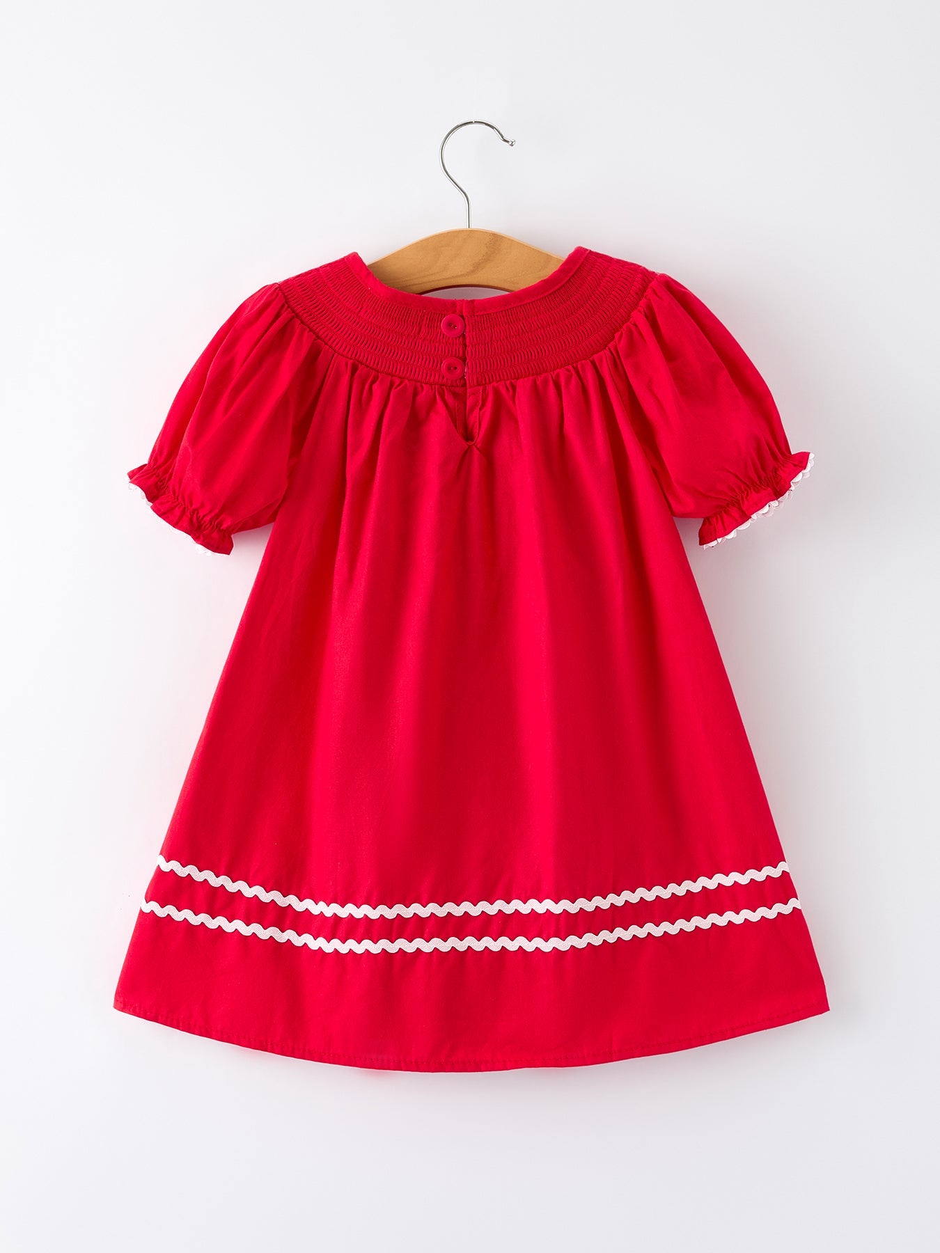 Red Christmas Girls Dress: Nativity Embroidery