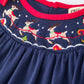 Christmas  Holiday Celebration Dress: Navy with Santa Sleigh