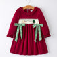 Christmas Smocking Embroidered Girls Dress with Green Plaid Bow