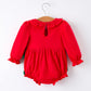 Christmas Smocked Girls Romper with Green Bow and Tree Embroidery