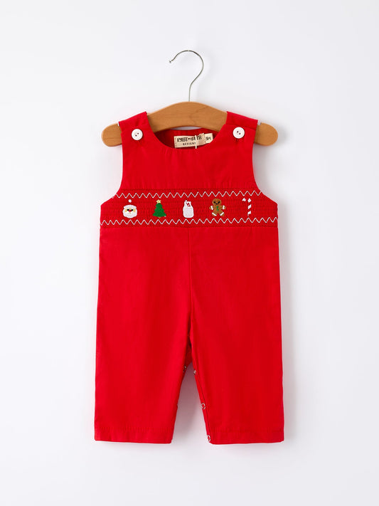 Christmas Gingerbread Embroidery Red Baby Boy Romper with Bow