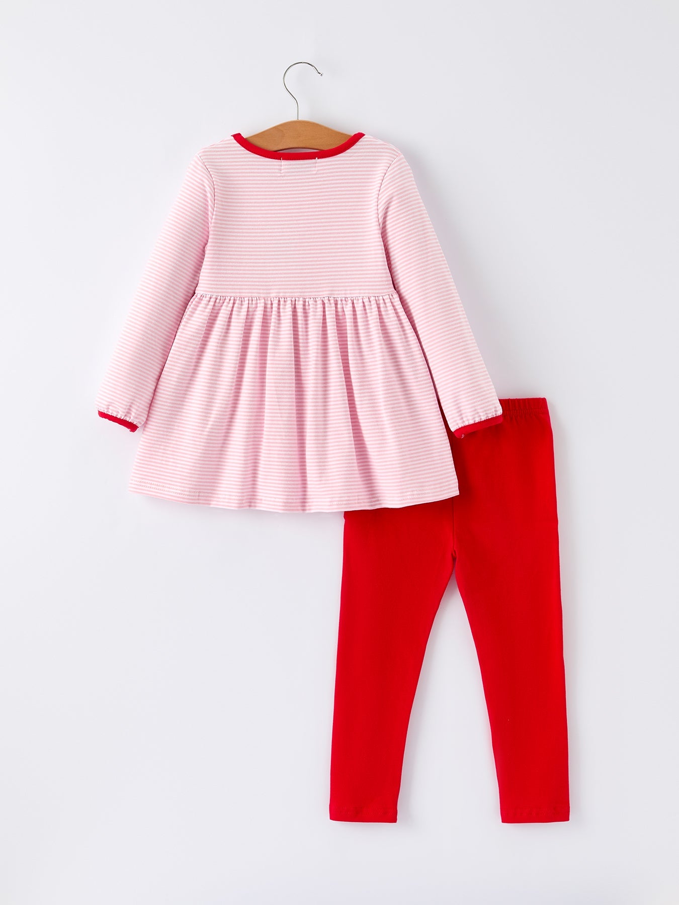 Christmas Candy Cane Embroidery Striped Girl Set with Pocket Ruffles