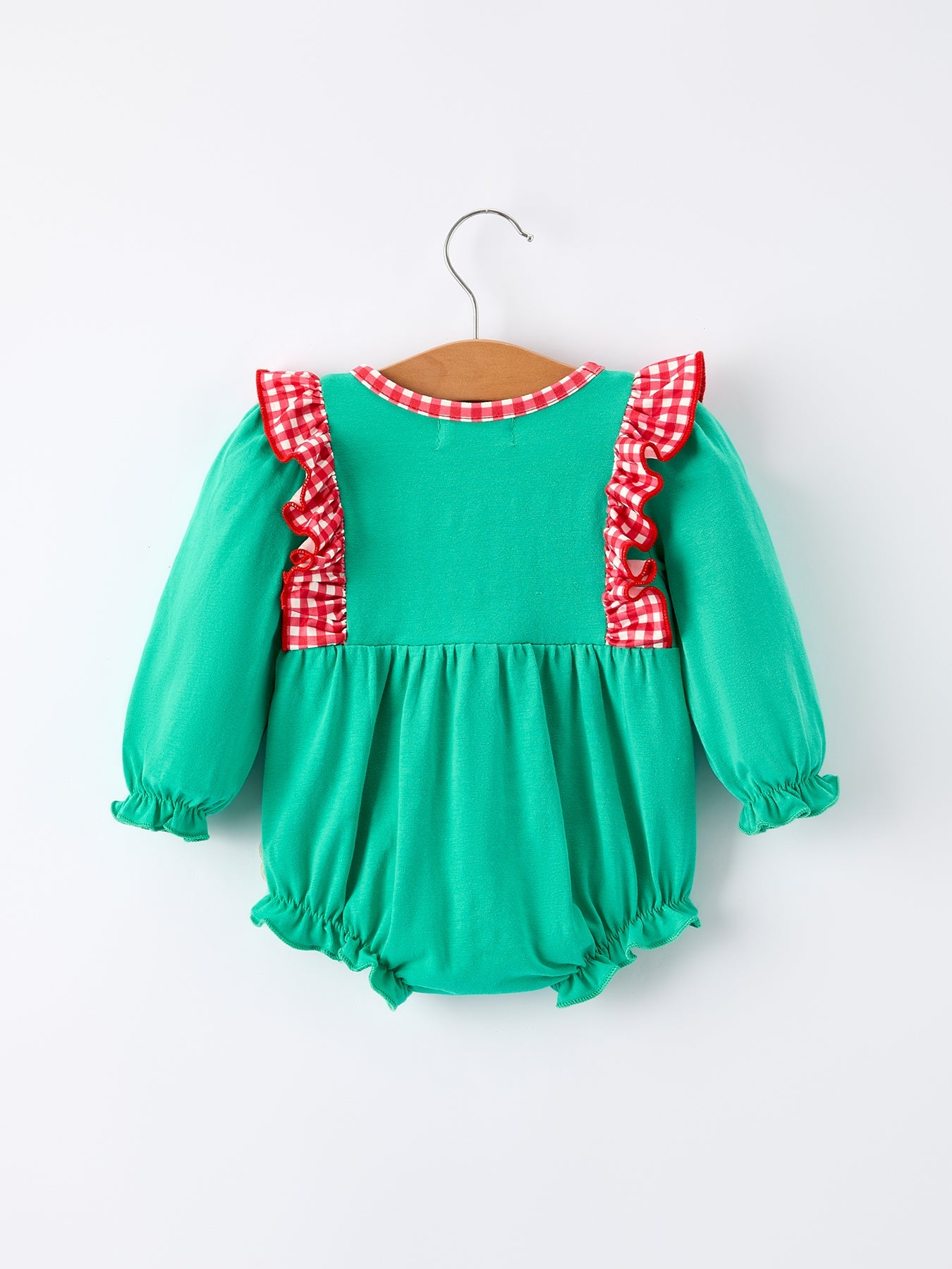 Christmas Cute Santa Applique Red Plaid Bow Baby Girls Romper