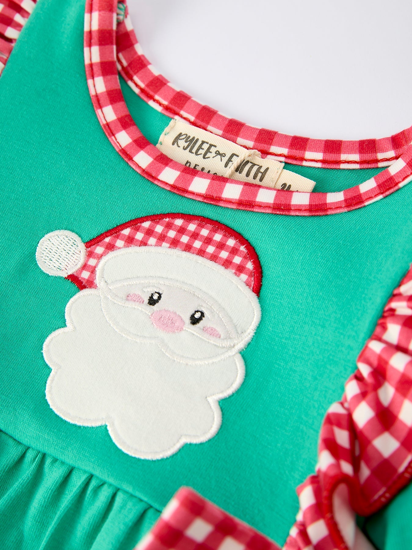 Christmas Cute Santa Applique Red Plaid Bow Baby Girls Romper
