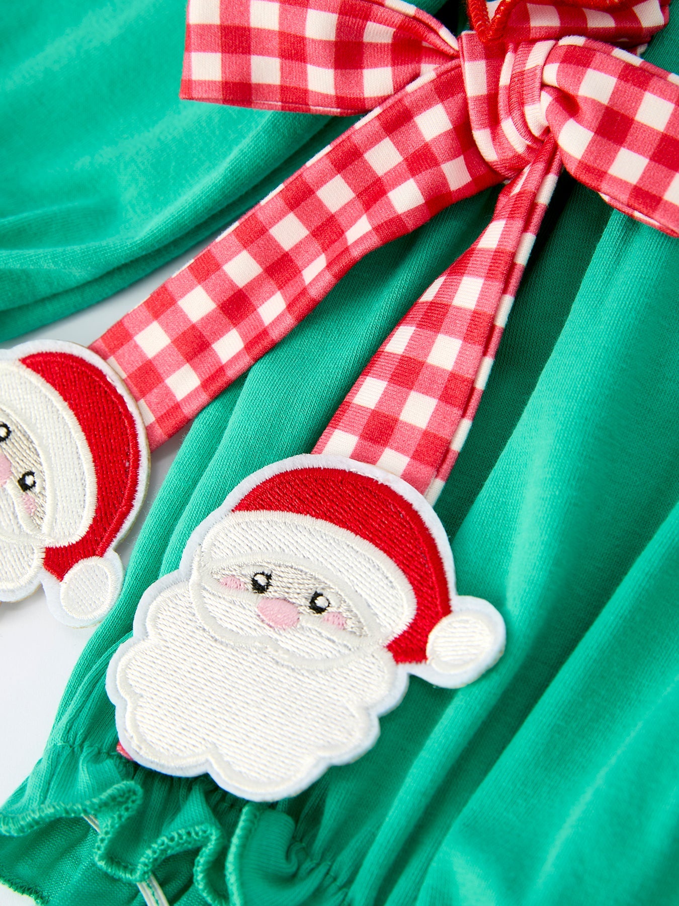 Christmas Cute Santa Applique Red Plaid Bow Baby Girls Romper