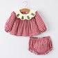 Christmas Tree Embroidery Red Gingham Long Sleeve Baby Girl Bloomers Set