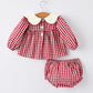 Christmas Tree Embroidery Red Gingham Long Sleeve Baby Girl Bloomers Set