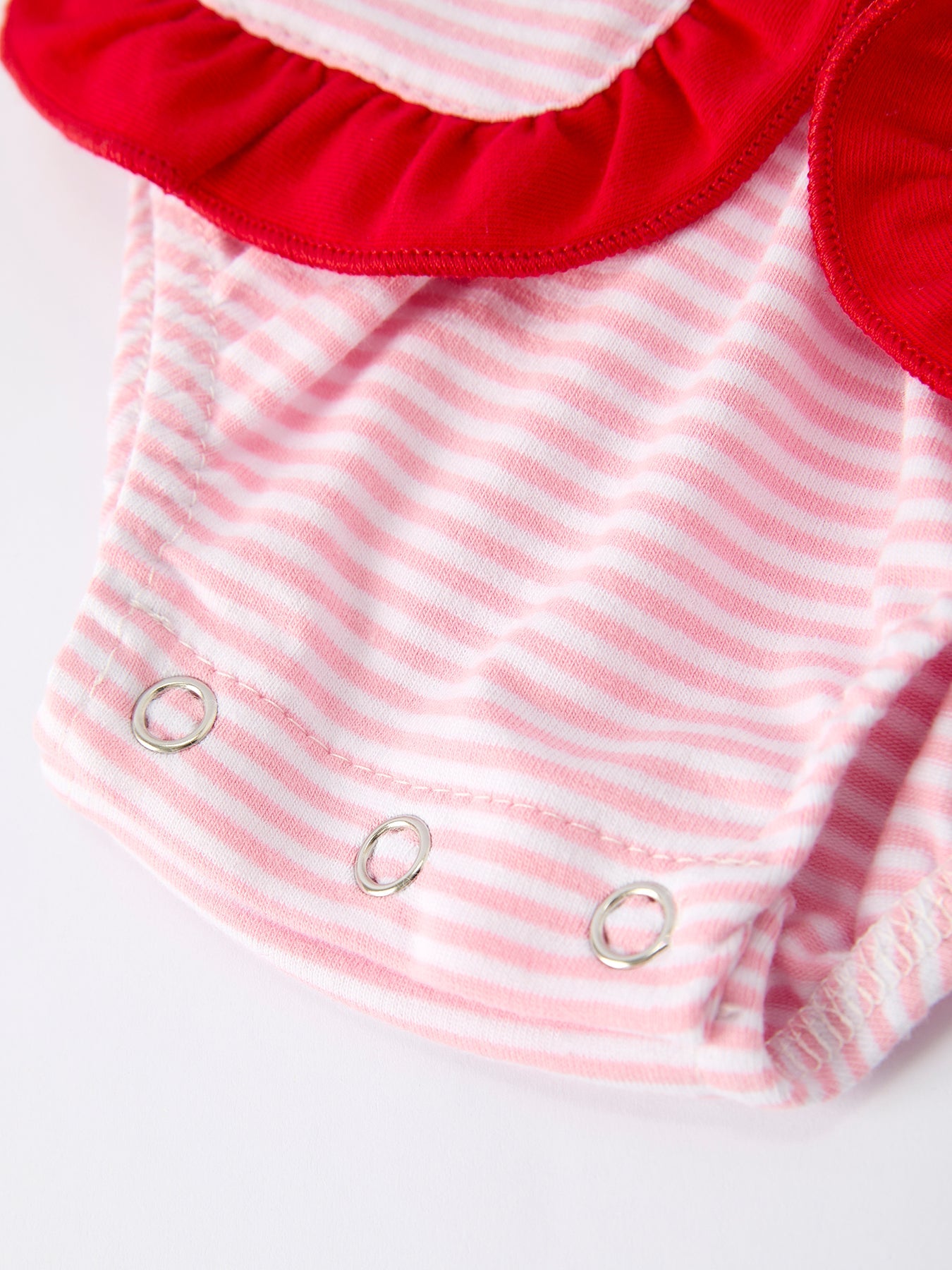 Christmas Candy Cane Embroidery Striped Baby Girl Romper with Pocket Ruffles
