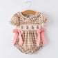 Christmas Vintage-Style Plaid Embroidered Gingerbread and Bows Girls Romper