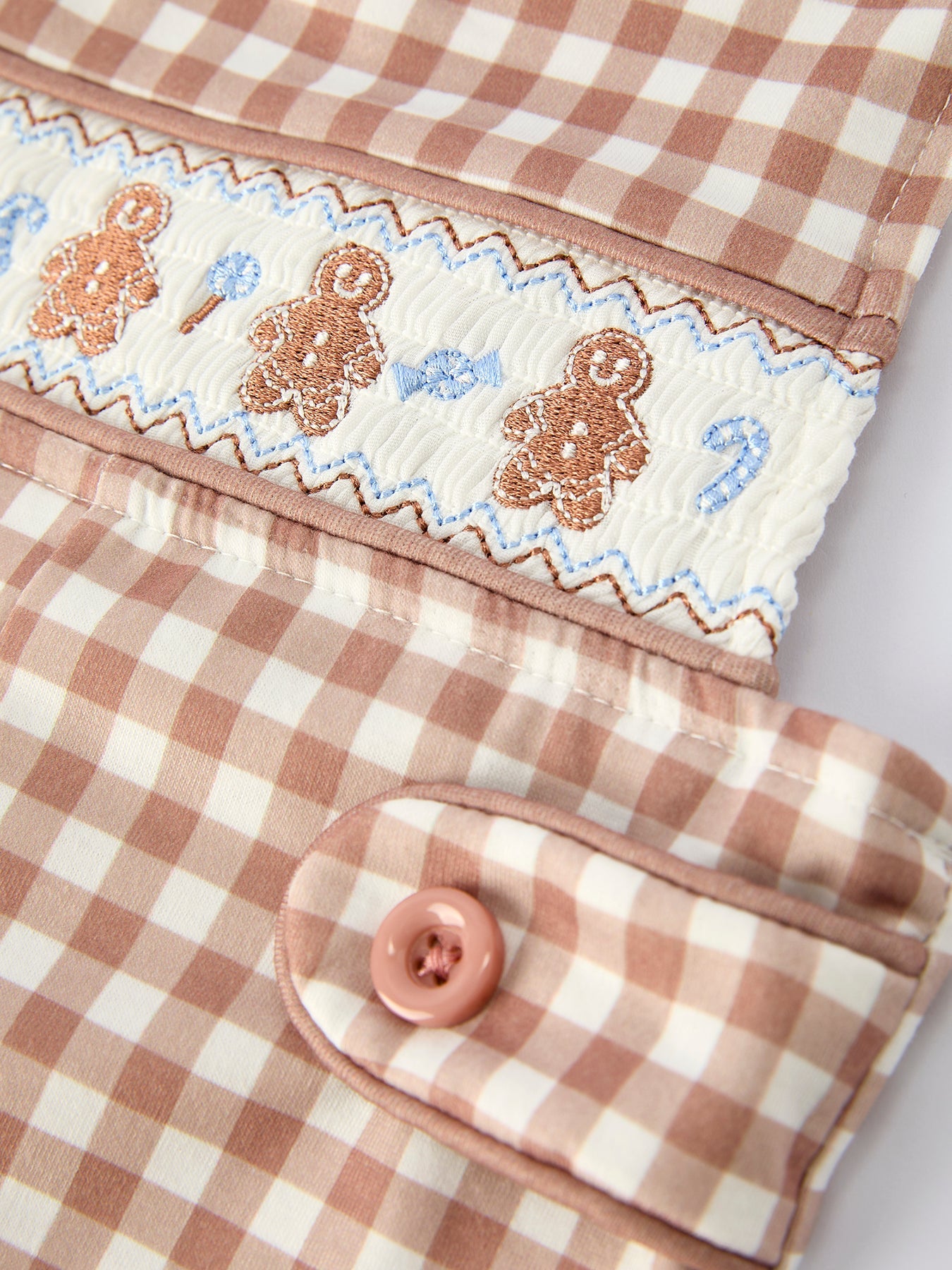 Christmas Vintage-Style Plaid Embroidered Gingerbread and Bows Boy Romper
