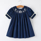 Christmas Navy Blue Nativity Smocking Embroidered Dress