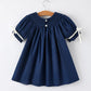 Christmas Navy Blue Nativity Smocking Embroidered Dress