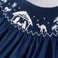 Christmas Navy Blue Nativity Smocking Embroidered Dress