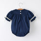 Navy Blue Nativity Smocking Embroidered Baby Girls Christmas Romper