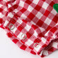 Baby Girls Christmas Outfit – Red Plaid Romper with Tree Bow Accents