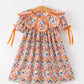Orange Floral Bow Petals Collar Girls Dress